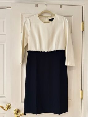 J. Crew Two-Tone White and Navy Long Sleeve Midi Dress